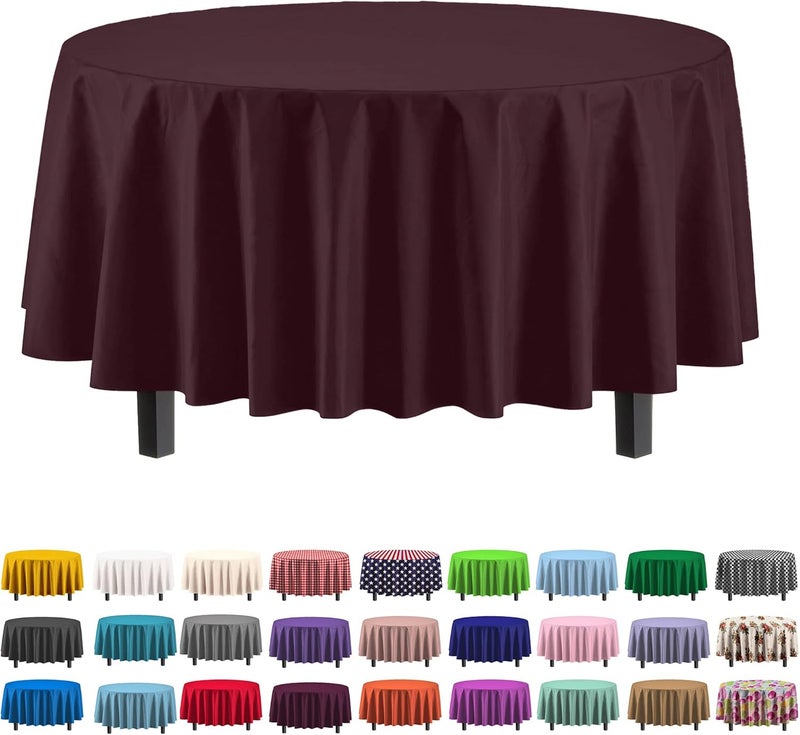 Party Solids طقم 6 من غطاء الطاولة البلاستيكي الفاخر 84 بوصة. غطاء طاولة دائري بلاستيكي - بني - Image 1