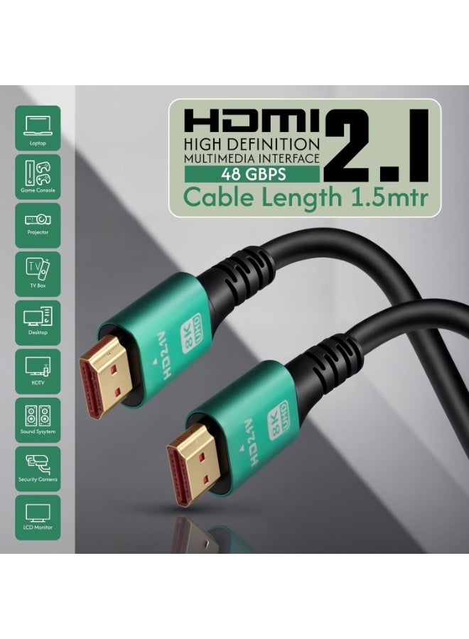 كابل HDMI بدقة 8K–4K بطول 1.5 متر – سرعة عالية 48 جيجابت/ثانية، إصدار 2.1، بدقة Ultra HD، يدعم HDR وARC، متوافق مع 8K/4K/2K/1440P/1080P – أسود - Image 5