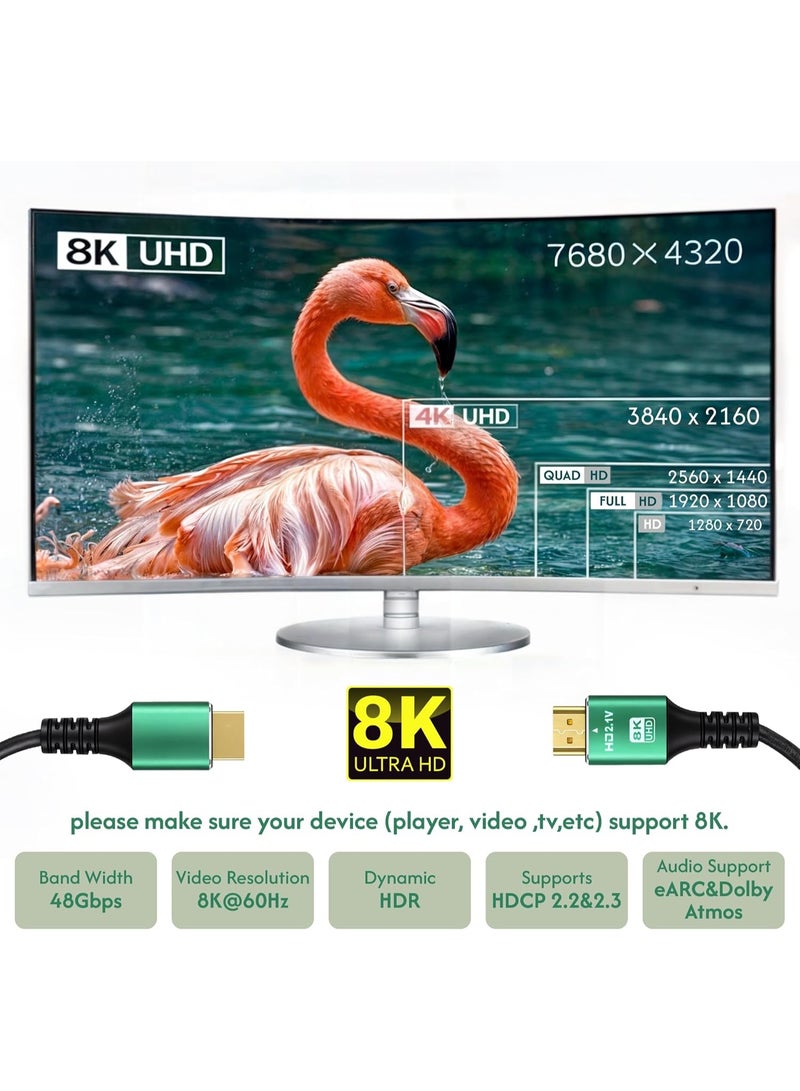كابل HDMI بدقة 8K–4K بطول 1.5 متر – سرعة عالية 48 جيجابت/ثانية، إصدار 2.1، بدقة Ultra HD، يدعم HDR وARC، متوافق مع 8K/4K/2K/1440P/1080P – أسود - Image 4