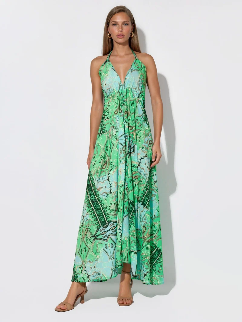 Hiccup Green Ethnic Patterned Bohemian Maxi Dress for Women | Best Price UAE