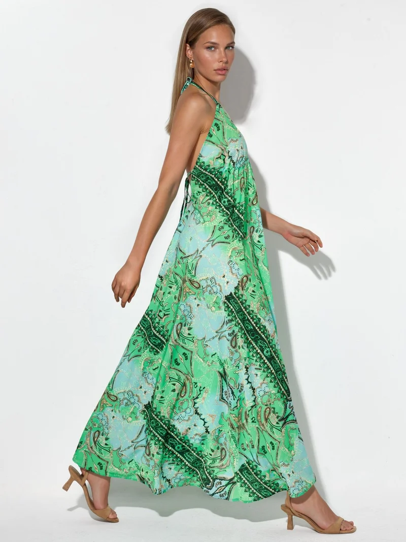 Hiccup Green Ethnic Patterned Bohemian Maxi Dress for Women | Best Price UAE