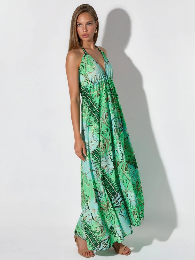 Hiccup Green Ethnic Patterned Bohemian Maxi Dress for Women | Best Price UAE