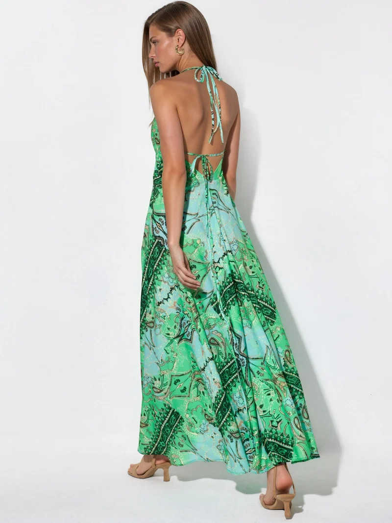 Hiccup Green Ethnic Patterned Bohemian Maxi Dress for Women | Best Price UAE