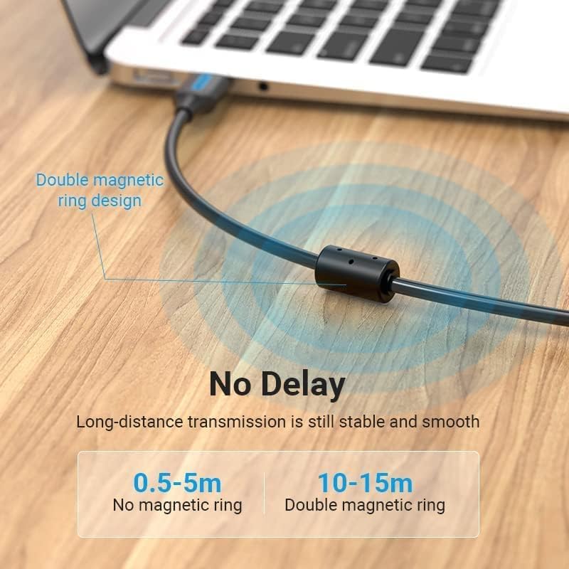 كبل طابعة VENTION من USB 2.0 من نوع A ذكر إلى B ذكر @480 ميجابت/ثانية، مطلي بالنيكل، مزود بدرع مزدوج (من USB إلى B (للطابعة)، 15 متر) - Image 2