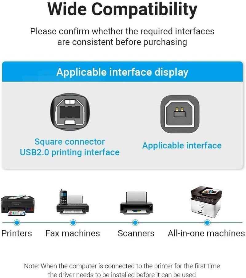 كبل طابعة VENTION من USB 2.0 من نوع A ذكر إلى B ذكر @480 ميجابت/ثانية، مطلي بالنيكل، مزود بدرع مزدوج (من USB إلى B (للطابعة)، 15 متر) - Image 3