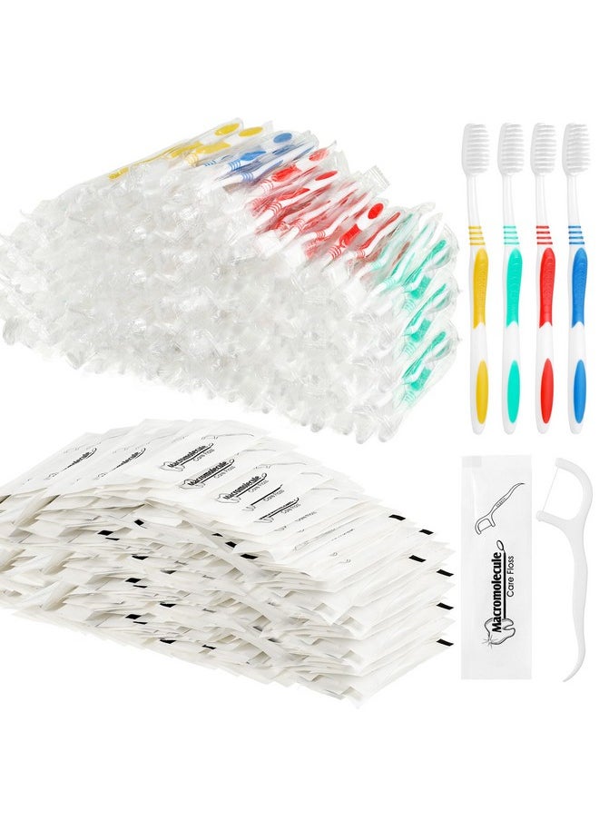 Mifoci Mifoci 300 Pcs Toothbrushes Bulk Individually Wrapped Toothbrushes with Dental Floss Set 100 Soft Bristle Toothbrushes 200 Floss for Travel Office School Hotel Guest Homeless Holiday Gifts  - Image 1