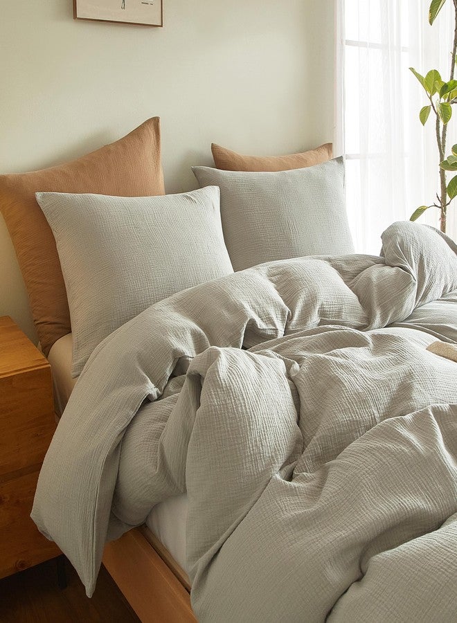 SE SOFTEXLY Muslin Duvet Cover California King Size, 100% Washed Cotton Duvet Cover Set, Ultra Soft Comforter Cover Linen Like, 3 Pieces Gauze Duvet Cover with 2 Pillowcases, 98"x104", Smoky-Green - Image 4