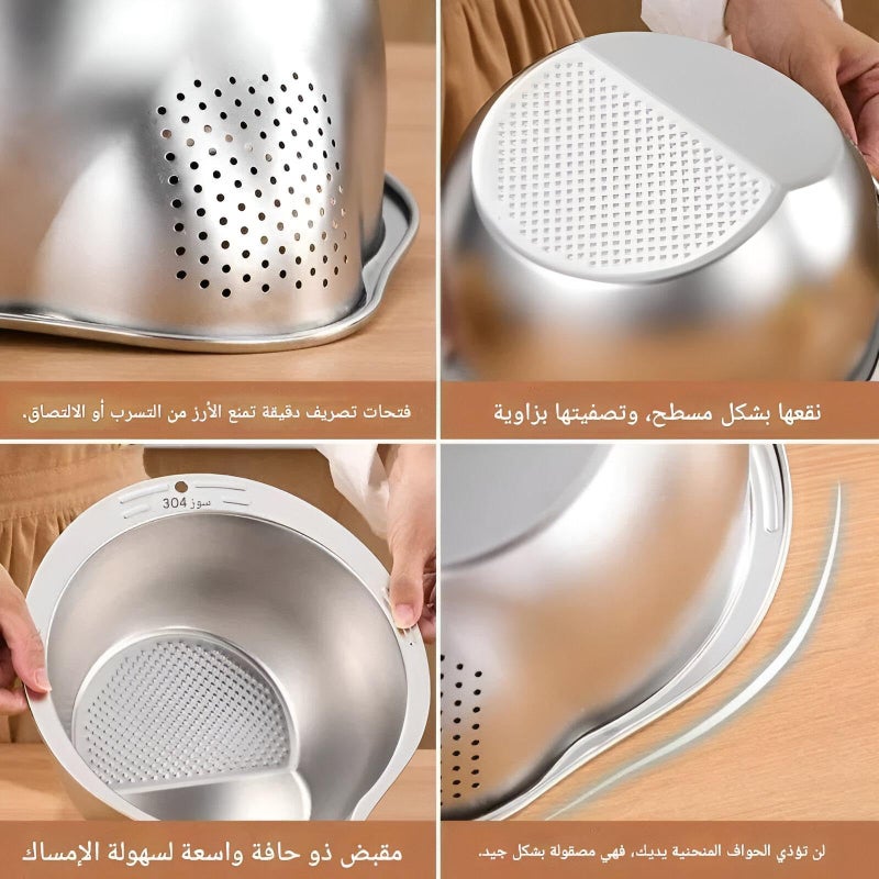Premium Rice Filter - Durable Stainless Steel Kitchen Gadget for Precise Washing and Draining with Stable Base for Soaking and Water Drainage, Silver Finish for Elegant Look - Image 3