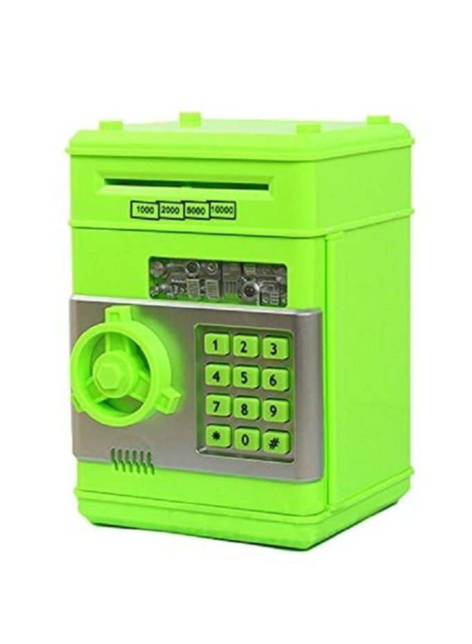 The smart piggy bank is a unique little safe for kids with a storage capacity of over 600 coins or more than 100 bills, in green color.  - Image 5
