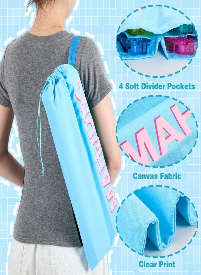 Cosblank Mahjong Rack Bag with 4 Soft Divider Pockets Canvas Drawstring Mahjong Game Rack & Pushers Storage Bag Fits All Types of Racks Protective Sleeve for Game Night Travel(Blue) - Image 4