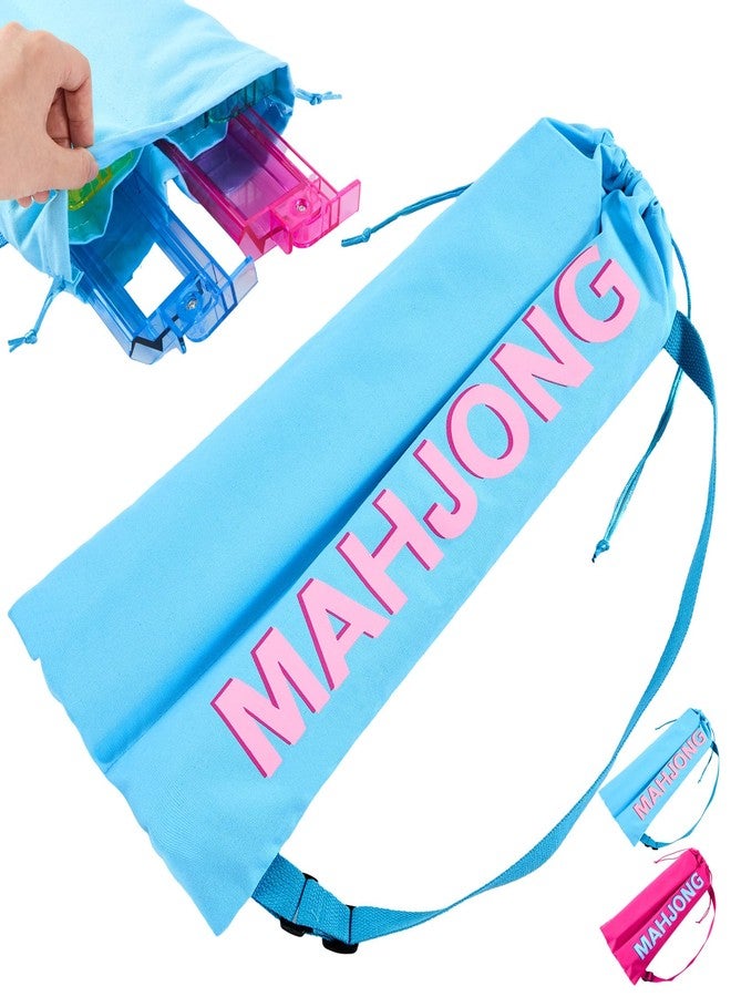 Cosblank Mahjong Rack Bag with 4 Soft Divider Pockets Canvas Drawstring Mahjong Game Rack & Pushers Storage Bag Fits All Types of Racks Protective Sleeve for Game Night Travel(Blue) - Image 1