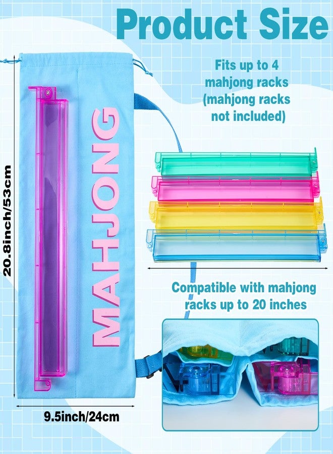 Cosblank Mahjong Rack Bag with 4 Soft Divider Pockets Canvas Drawstring Mahjong Game Rack & Pushers Storage Bag Fits All Types of Racks Protective Sleeve for Game Night Travel(Blue) - Image 2