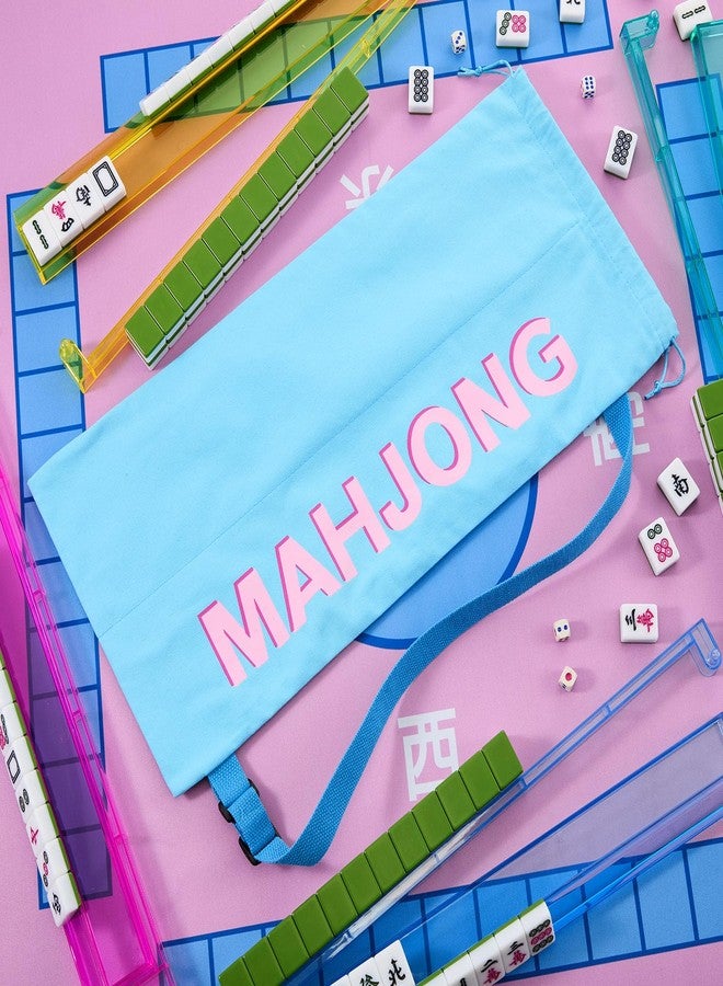 Cosblank Mahjong Rack Bag with 4 Soft Divider Pockets Canvas Drawstring Mahjong Game Rack & Pushers Storage Bag Fits All Types of Racks Protective Sleeve for Game Night Travel(Blue) - Image 5