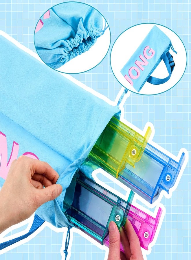 Cosblank Mahjong Rack Bag with 4 Soft Divider Pockets Canvas Drawstring Mahjong Game Rack & Pushers Storage Bag Fits All Types of Racks Protective Sleeve for Game Night Travel(Blue) - Image 3