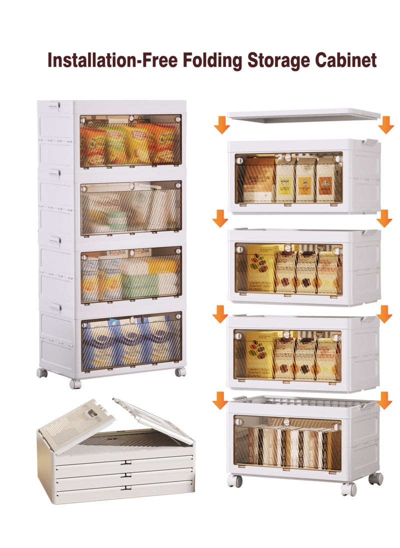 Old_Feller - 4-Layer Installation-Free Folding Multi-Functional Storage Cabinet With Lids & Silent Wheels, Stackable Storage Bins for Bedroom,Kitchen, Living Room,Toy Room With Double-Sided Door - Image 1