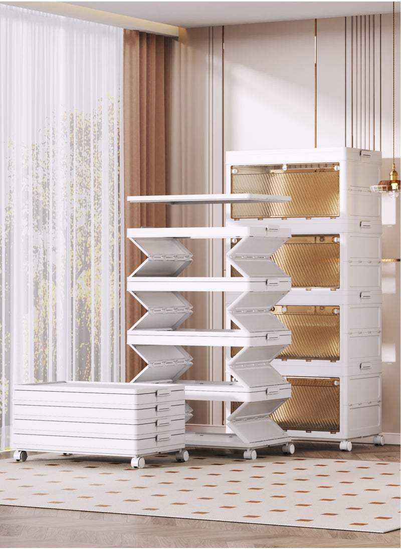 Old_Feller - 4-Layer Installation-Free Folding Multi-Functional Storage Cabinet With Lids & Silent Wheels, Stackable Storage Bins for Bedroom,Kitchen, Living Room,Toy Room With Double-Sided Door - Image 1