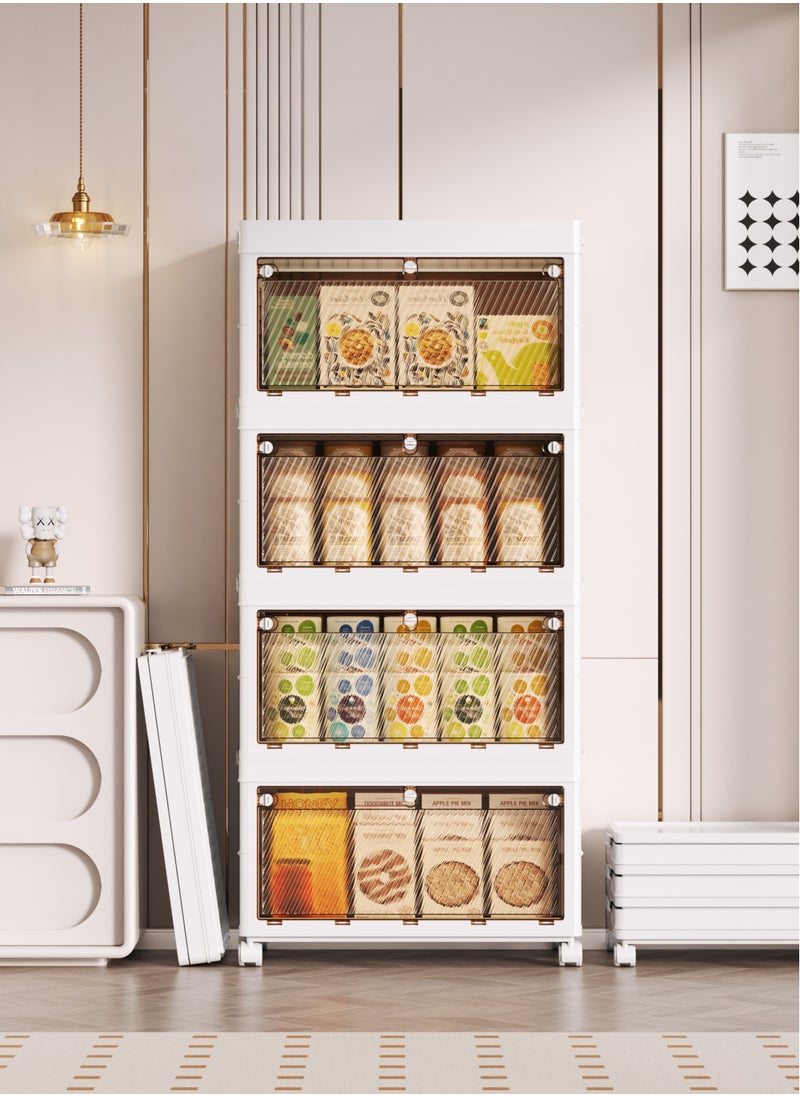 Old_Feller - 4-Layer Installation-Free Folding Multi-Functional Storage Cabinet With Lids & Silent Wheels, Stackable Storage Bins for Bedroom,Kitchen, Living Room,Toy Room With Double-Sided Door - Image 1