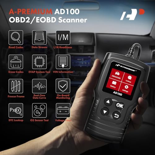 A-Premium AD100 Universal OBD2 Scanner Diagnostic Tool, Car Code Reader OBDII/EOBD/CAN Scan Tool, Check Engine Light/Read Clear Fault Codes/Smog Check/Live Data Stream/Battery Test, For Car Since 1996 - Image 2