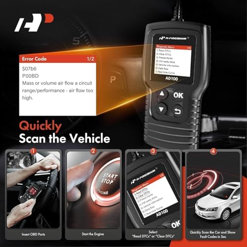A-Premium AD100 Universal OBD2 Scanner Diagnostic Tool, Car Code Reader OBDII/EOBD/CAN Scan Tool, Check Engine Light/Read Clear Fault Codes/Smog Check/Live Data Stream/Battery Test, For Car Since 1996 - Image 3