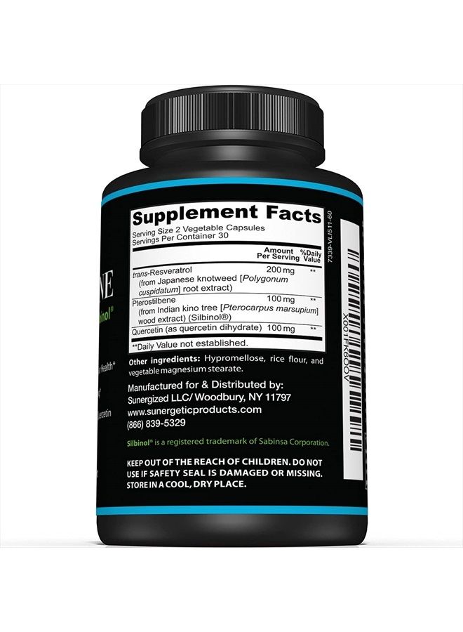 Sunergetic Premium Pterostilbene Supplement – Pterostilbene with Resveratrol & Quercetin – Supports Healthy Aging – Natural Source Pterostilbene 100mg per Serving – 60 Capsules - Image 2
