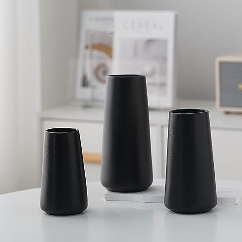 HUBUISH Matte Black Vase - 8" Big Black Ceramic vase for Flower, Simple Vases for Pampas Grass, Minimalist Farmhouse Boho vases for Centerpieces, Home Decor, Bathroom Decor - Image 3