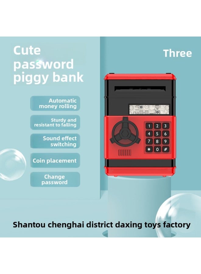 Special Gift For Children Password Cash Machine Atm Automatic Roll Money Piggy Bank Coin Piggy Bank Toy-Color:Black And Red Piggy Bank  - Image 1