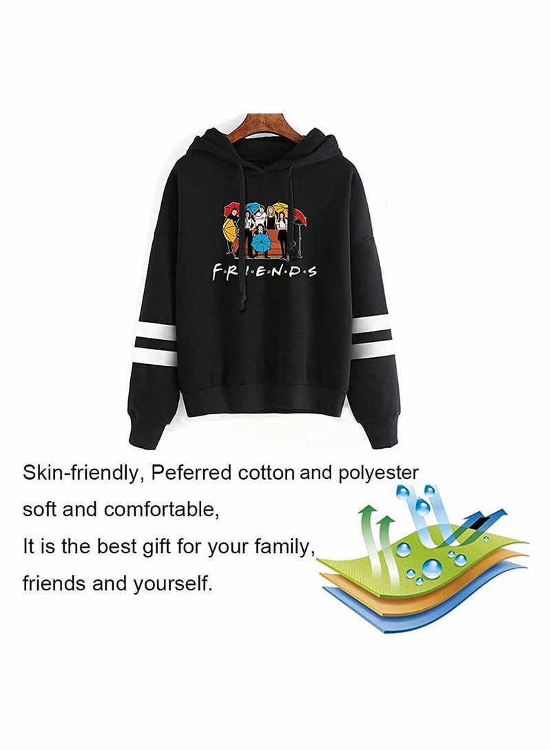 Excefore Friends Hoodies for Women, Long Sleeve Drawstring Fleece Letters Print Hooded(Black,S) - Image 5