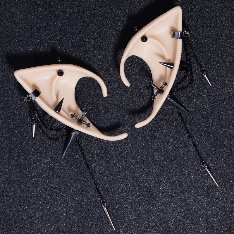 FRESHME Gothic Elf Ear Cuffs - 2 Pairs of Elf Fairy Ears with Black Dagger Renaissance Earrings Pixie Elven Non-Piercing Ear Clips Wraps for Women Christmas Renaissance Halloween Custome Viking Cosplay Accessories - Image 5