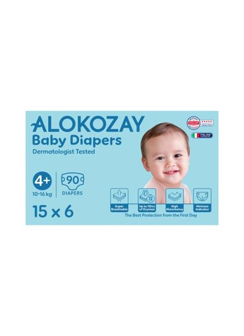 Alokozay Premium Baby Diapers - Size 4+ 10-16 Kg 6 x 15 Diapers - Image 1