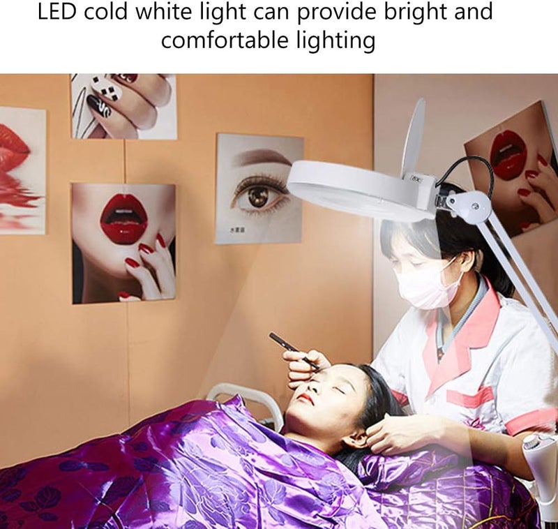 klarako Magnifying Floor Lamp, 5X Glass Lens LED Magnifier Facial Light Rolling Floor Standing Salon Beauty Skincare Tattoo Manicure Equipement with Adjustable Gooseneck - White - Image 4