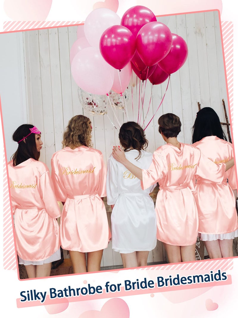 Geyoga Geyoga 7 Pcs Bridesmaids Satin Robes Silky Bride Kimono Bathrobe Sleepwear for Wedding(White, Pink,L)  - Image 5