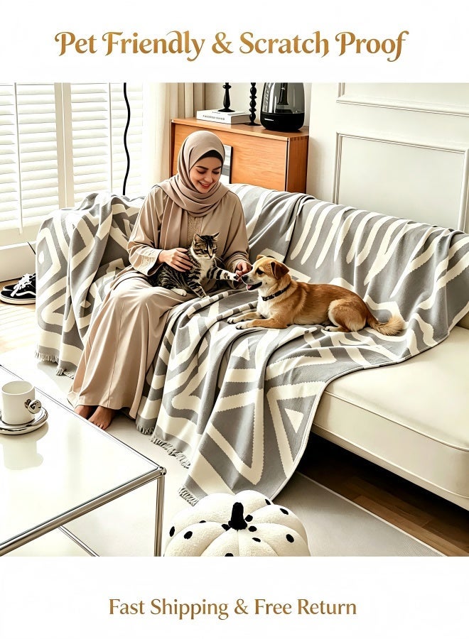 Premium plush sofa cover - waterproof and scratch-resistant all-season furniture protection, bohemian vintage decoration 230*180 - Image 1