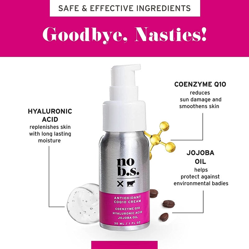 NO B. S. NO BAD STUFF No Bad Stuff - Antioxidant COQ10 Cream, Daily Face Moisturizer with Coenzyme Q10, Hyaluronic Acid & Jojoba Oil, Protect, Firm & Smooth Skin, Gluten Free, Vegan, Travel Size, 1 FL Oz - Image 2