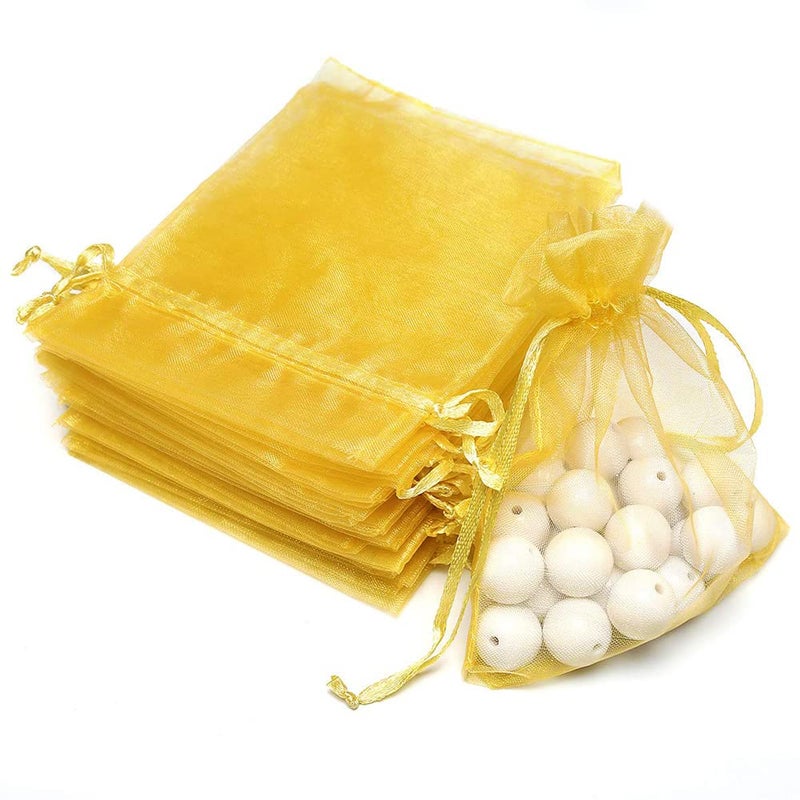 DMS RETAIL GOLDEN Clear Plain Potli Bags for Return Gift Organza Jewelry PouchesWedding Party Favor Gift Bags Drawstring Pouches Pack Of 20 Bags 7X9 CMS - Image 2
