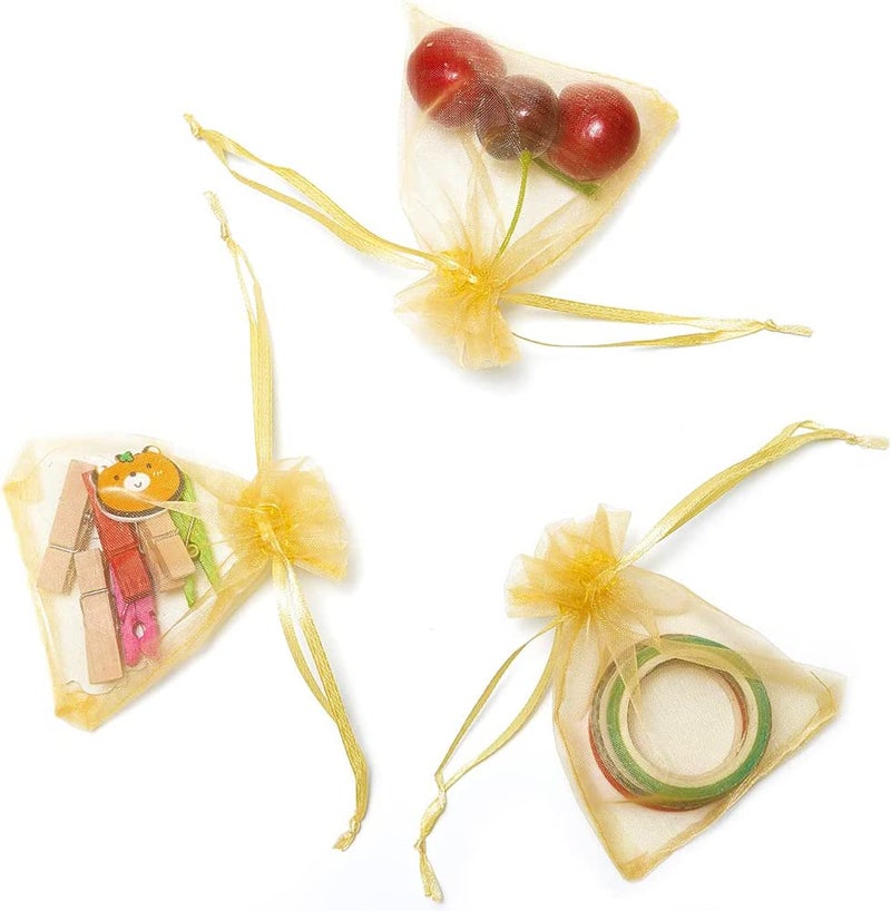 DMS RETAIL GOLDEN Clear Plain Potli Bags for Return Gift Organza Jewelry PouchesWedding Party Favor Gift Bags Drawstring Pouches Pack Of 20 Bags 7X9 CMS - Image 5