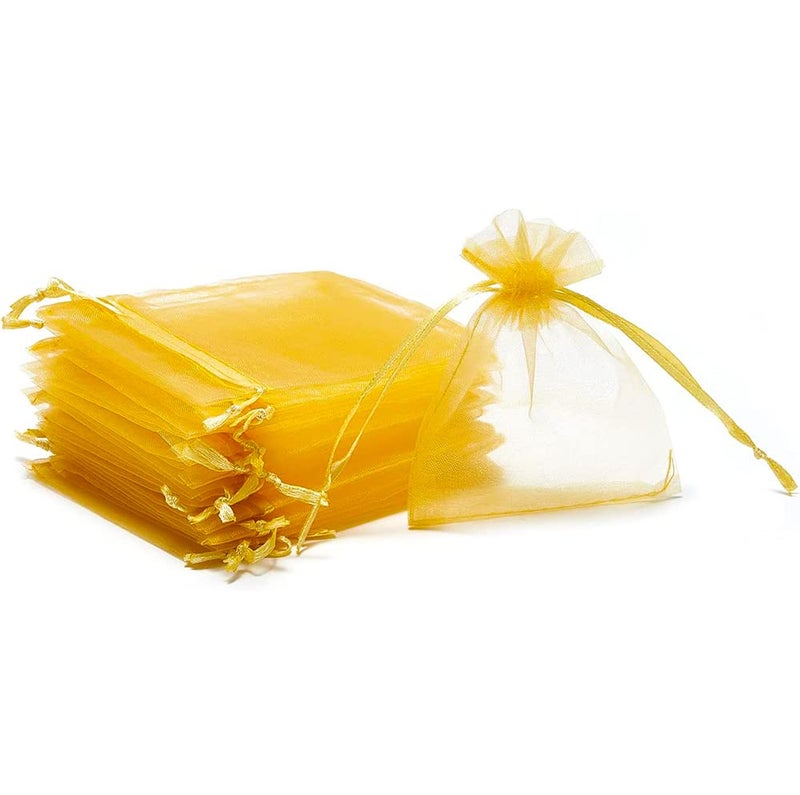 DMS RETAIL GOLDEN Clear Plain Potli Bags for Return Gift Organza Jewelry PouchesWedding Party Favor Gift Bags Drawstring Pouches Pack Of 20 Bags 7X9 CMS - Image 1