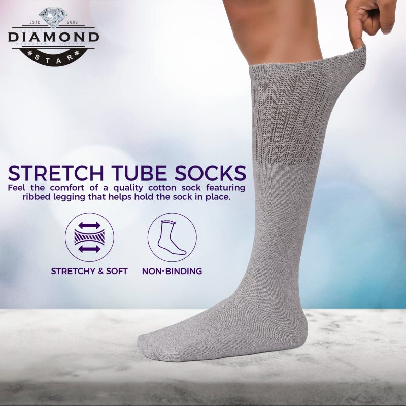 Diamond Star Tube Socks Men 6 Pairs Premium Cushion Cotton Over The Calf Athletic Knee High Socks For Men 9-15 (Grey) - Image 4