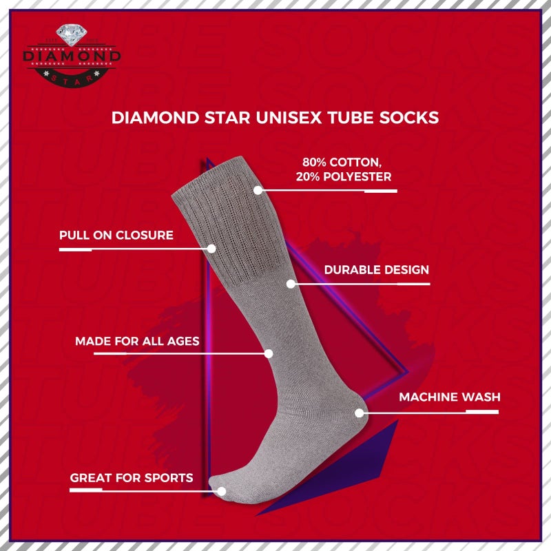 Diamond Star Tube Socks Men 6 Pairs Premium Cushion Cotton Over The Calf Athletic Knee High Socks For Men 9-15 (Grey) - Image 5