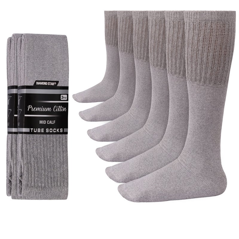 Diamond Star Tube Socks Men 6 Pairs Premium Cushion Cotton Over The Calf Athletic Knee High Socks For Men 9-15 (Grey) - Image 1