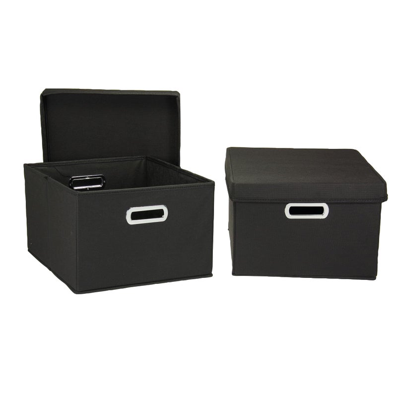 Household Essentials Fabric Storage Boxes with Lids and Handles Black - Image 1