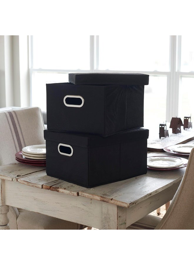 Household Essentials Fabric Storage Boxes with Lids and Handles Black - Image 3
