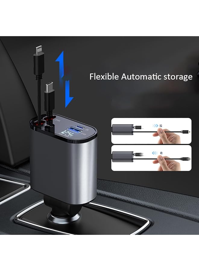 ULHYC Retractable Car Charger, Fast Car Phone Charger 60W, Charger Cables For Iphone + Type C Charge Cable + Usb (A+C) Ports Car Charger Adapter, Compatible With Iphone, Huawei Galaxy S23/ S22/S10  - Image 4