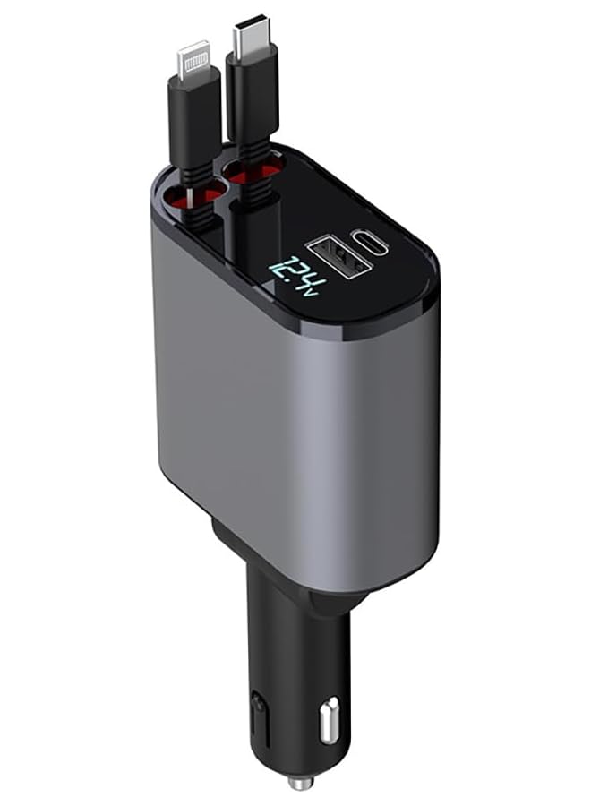 ULHYC Retractable Car Charger, Fast Car Phone Charger 60W, Charger Cables For Iphone + Type C Charge Cable + Usb (A+C) Ports Car Charger Adapter, Compatible With Iphone, Huawei Galaxy S23/ S22/S10  - Image 1