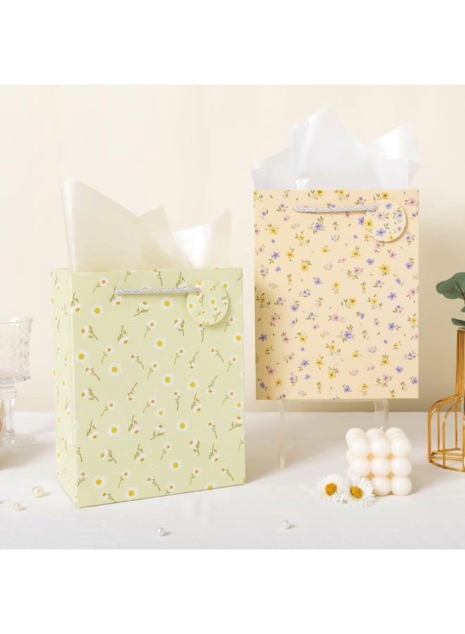 Crisky Paper Gift Bags with Handles, 4 Pack Wildflower Floral Wedding Gift Bag Medium Size Goodie Bags with Tissue Paper for Bridal Shower, Engagement, Birthday, Graduation, Small Business - Image 5