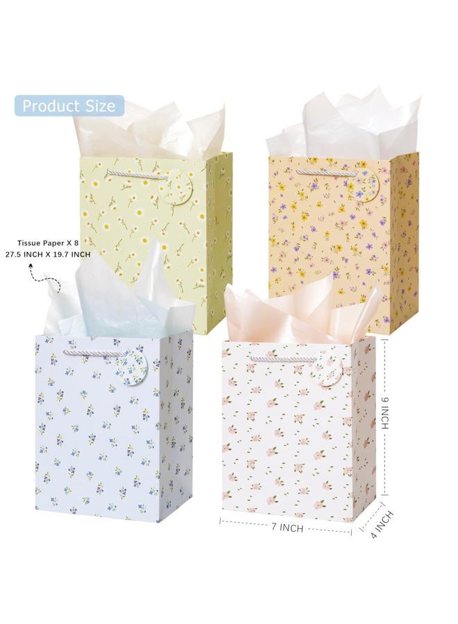 Crisky Paper Gift Bags with Handles, 4 Pack Wildflower Floral Wedding Gift Bag Medium Size Goodie Bags with Tissue Paper for Bridal Shower, Engagement, Birthday, Graduation, Small Business - Image 2