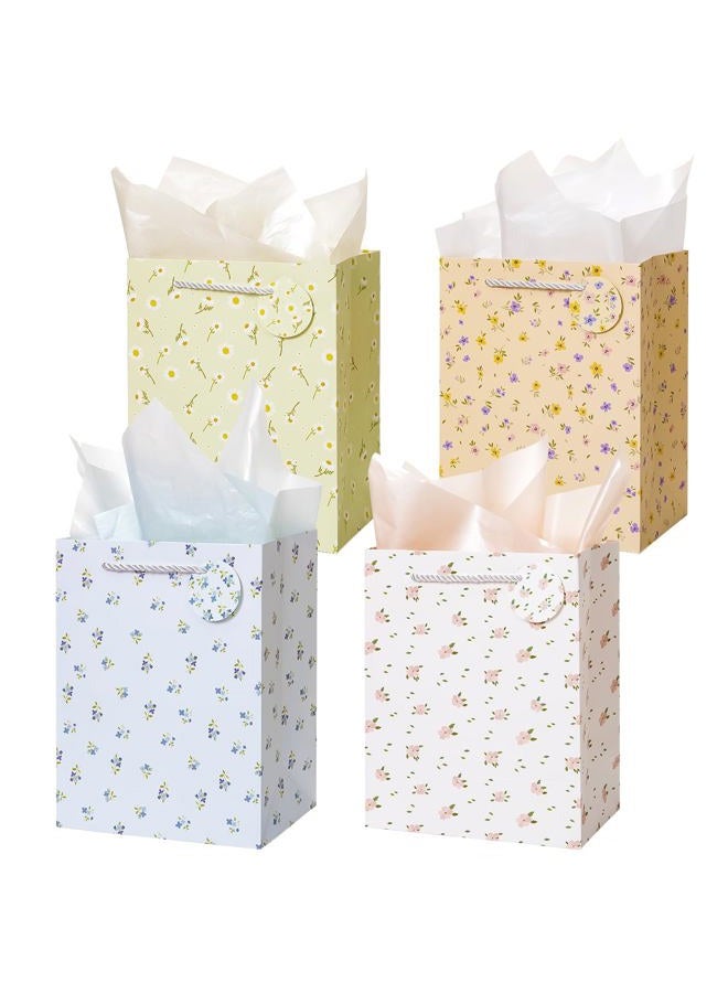 Crisky Paper Gift Bags with Handles, 4 Pack Wildflower Floral Wedding Gift Bag Medium Size Goodie Bags with Tissue Paper for Bridal Shower, Engagement, Birthday, Graduation, Small Business - Image 1