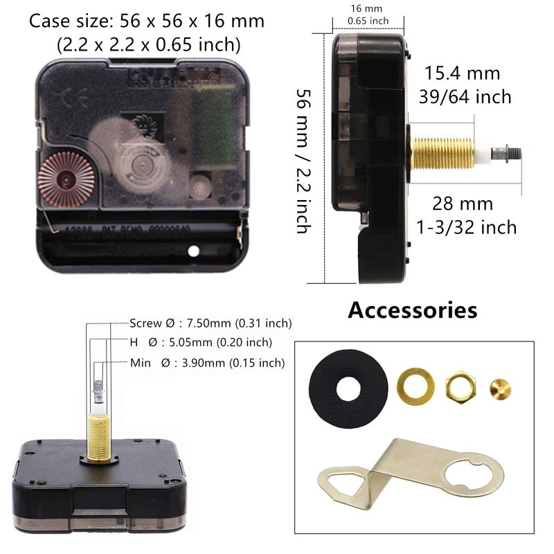 Tikround Youngtown 12888 High Torque Long Shaft Clock Movement Mechanism With 4 Sets Hands Total Shaft Length 1-3/32 Inch. - Image 2