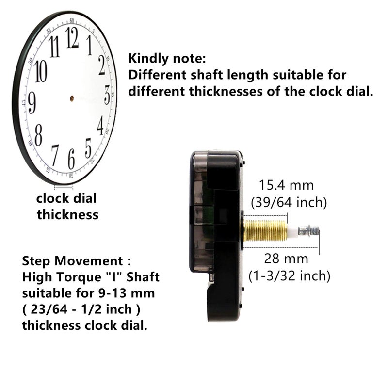 Tikround Youngtown 12888 High Torque Long Shaft Clock Movement Mechanism With 4 Sets Hands Total Shaft Length 1-3/32 Inch. - Image 3