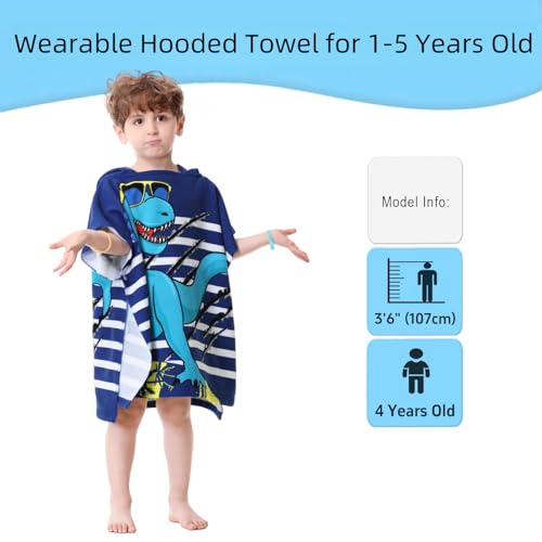 Athaelay Dinosaur Bath Towel for Toddler Boys Girls, Pool Hooded Towel for Kids, Bath Beach Poncho Mantle Swim Cover with Bag - Image 3