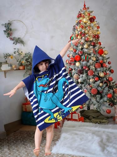 Athaelay Dinosaur Bath Towel for Toddler Boys Girls, Pool Hooded Towel for Kids, Bath Beach Poncho Mantle Swim Cover with Bag - Image 2